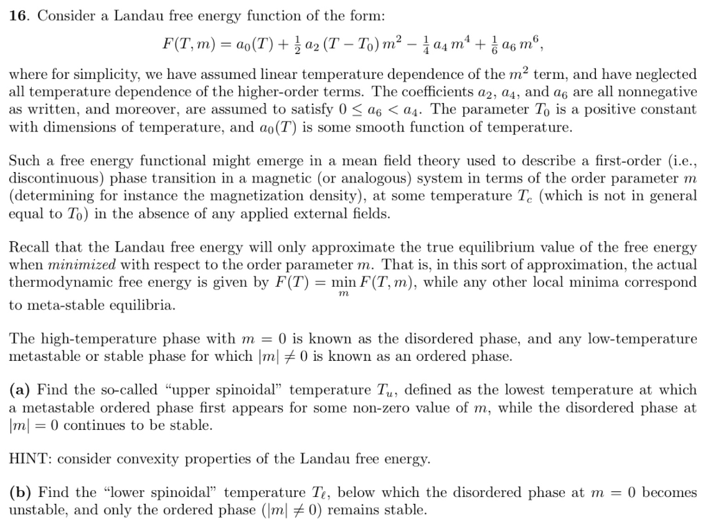 Solved 16. Consider a Landau free energy function of the | Chegg.com