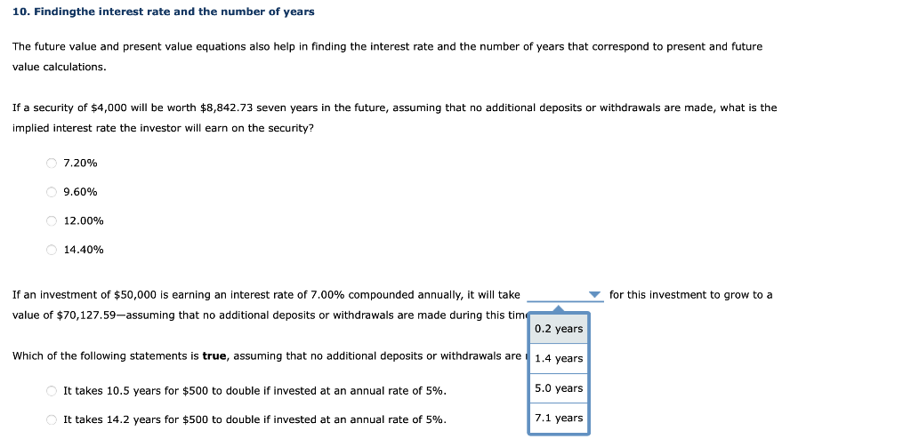 Solved 10. Findingthe Interest Rate And The Number Of Years 