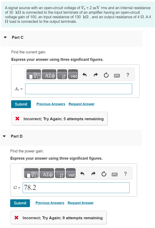 A signal source with an open-circuit voltage of \( V_{s}=2 \mathrm{mV} \mathrm{rms} \) and an internal resistance of \( 30 \m