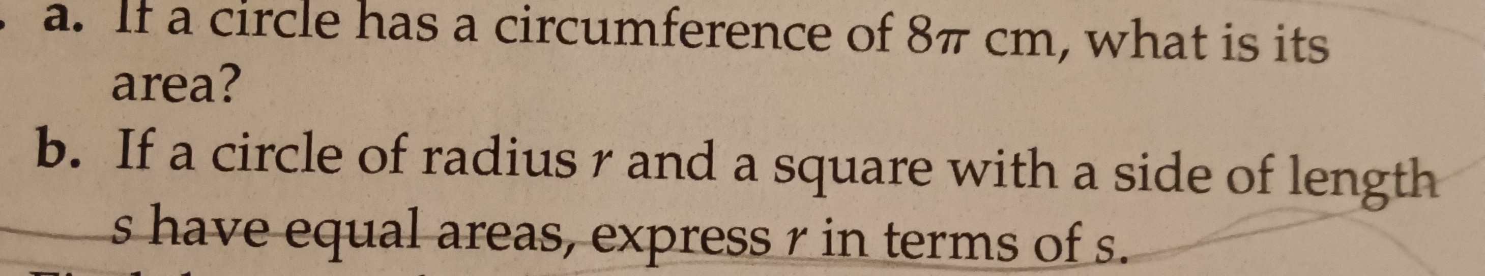 circumference of a circle whose area is 81 pi r square