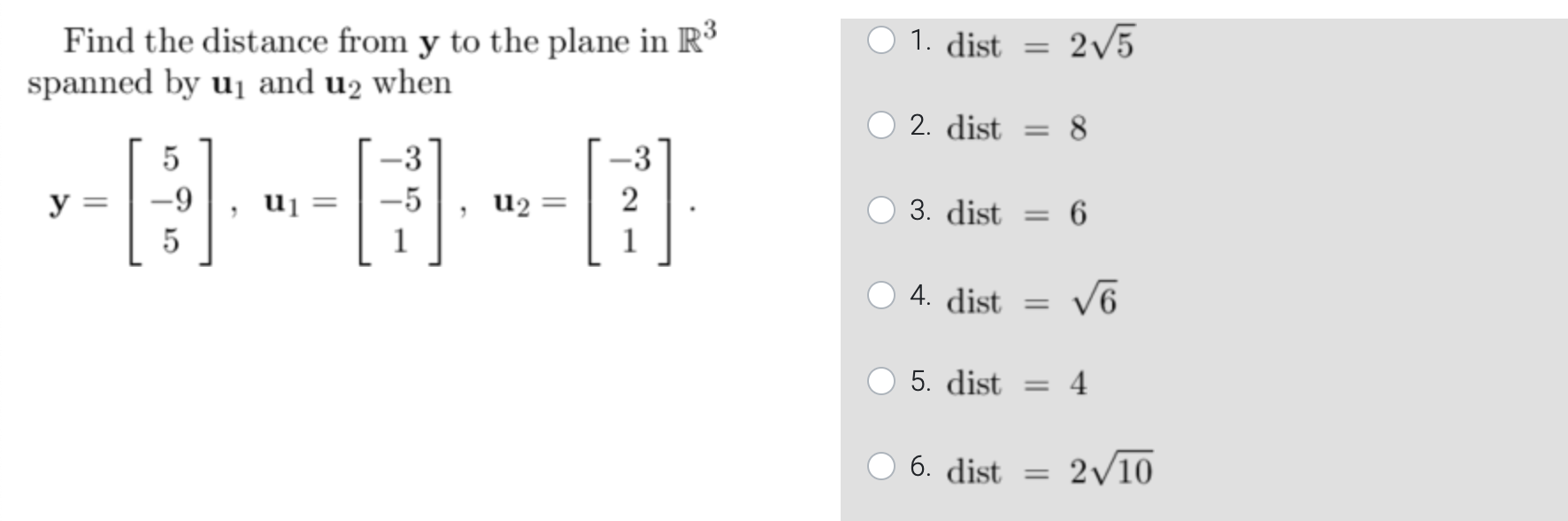 Solved Find the distance from y to the plane in R3 spanned | Chegg.com