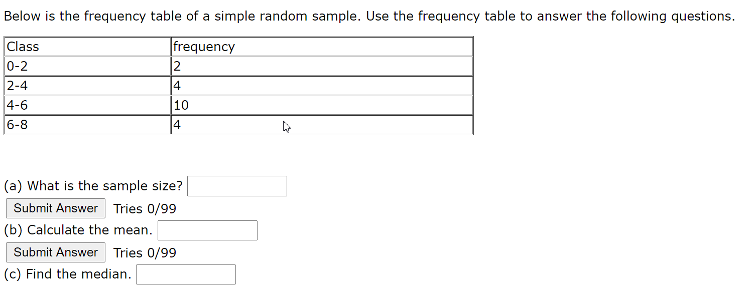 Solved Below is the frequency table of a simple random | Chegg.com