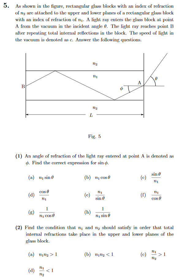 Solved 5. index of refraction As shown in the figure, | Chegg.com
