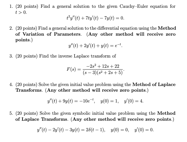 Solved 1. (20 points) Find a general solution to the given | Chegg.com