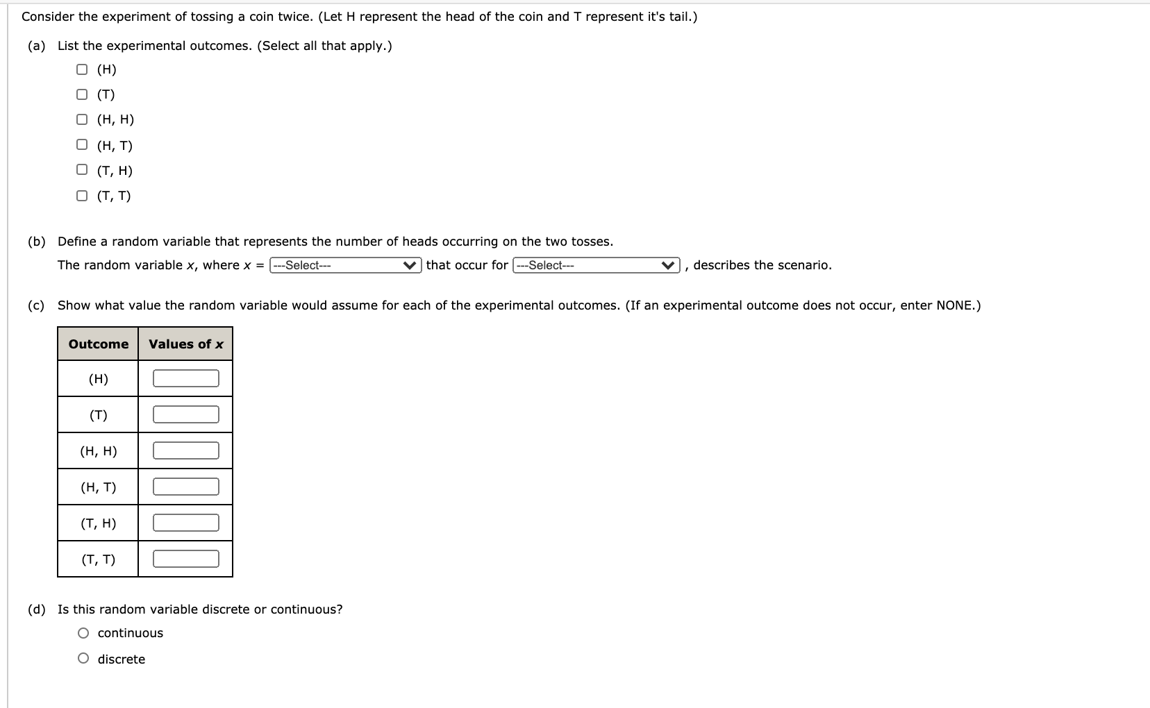 Solved Consider the experiment of tossing a coin twice. (Let