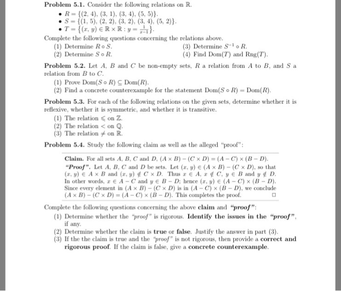 Solved Problem 5.1. Consider the following relations on R | Chegg.com