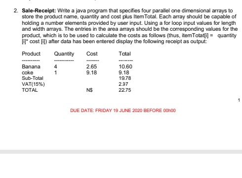Solved 2. Sale-Receipt: Write a java program that specifies | Chegg.com