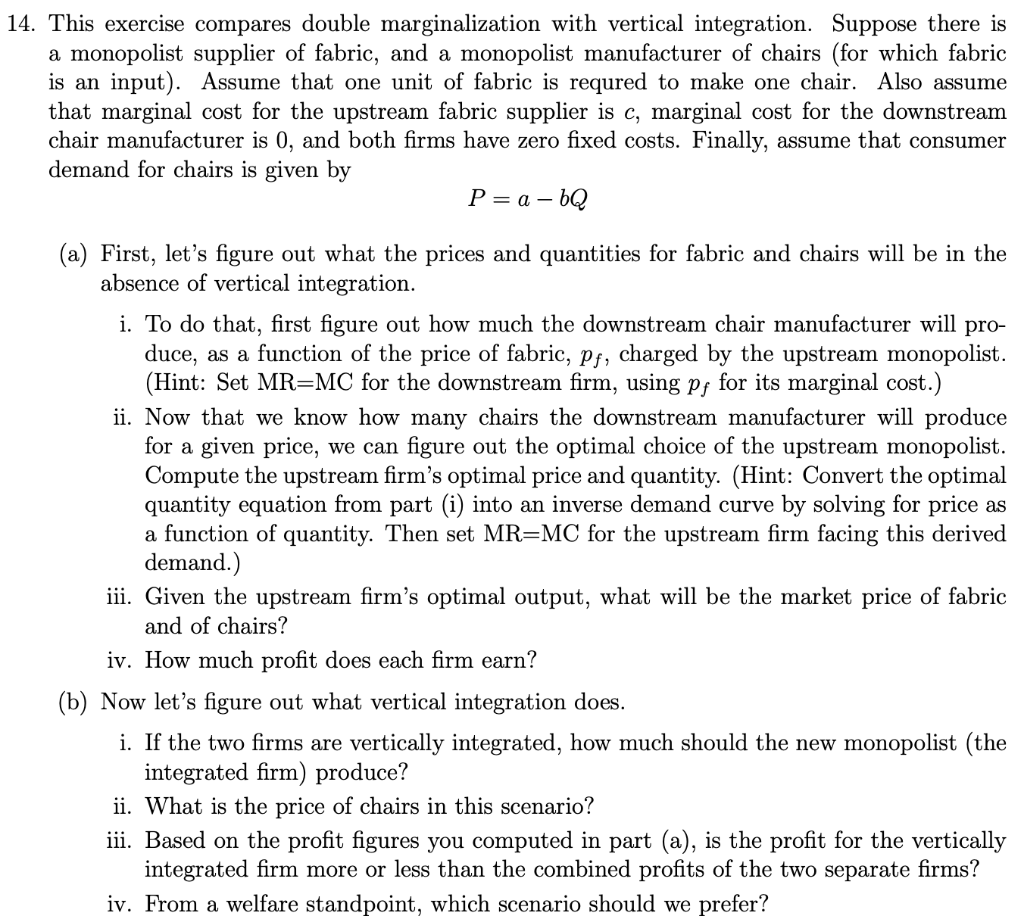 Solved 14. This exercise compares double marginalization | Chegg.com