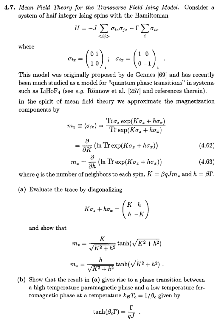 4.7. Mean Field Theory for the Transverse Field Ising | Chegg.com