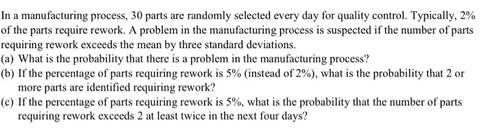 Solved of the parts require rework. A problem in the | Chegg.com