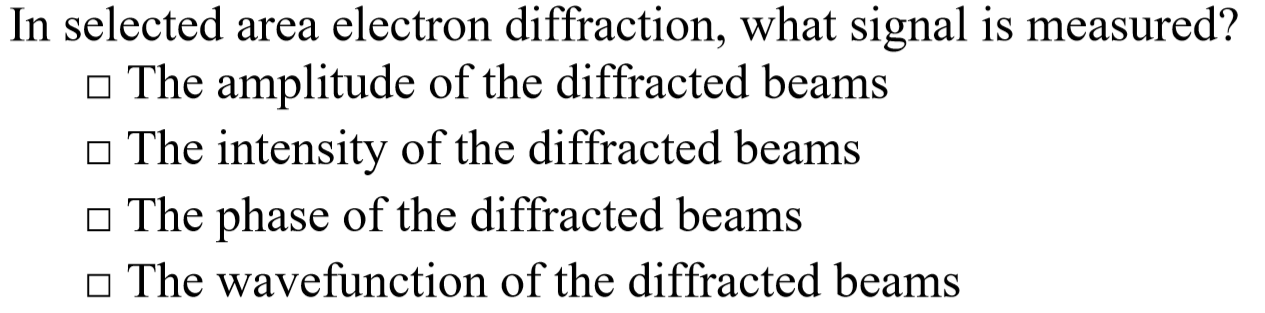 Solved In selected area electron diffraction, what signal is | Chegg.com