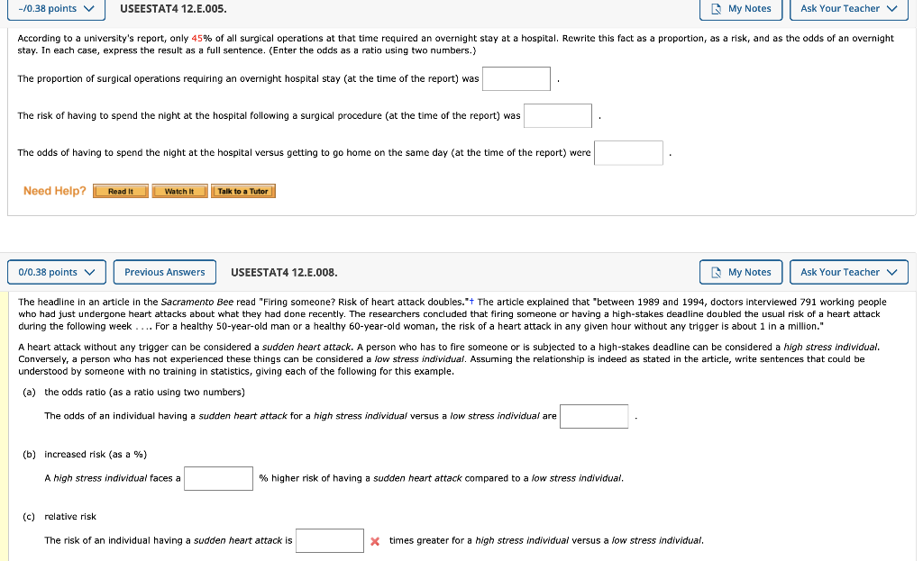 Solved 10 38 Points Useestat4 12 E 005 My Notes Ask Your Chegg Com