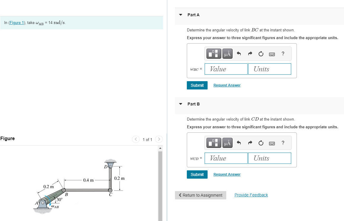 Solved In take ωAB=14rad/s. Determine the angular velocity | Chegg.com