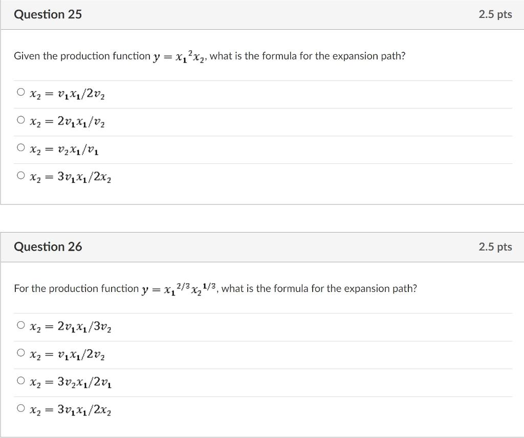 Solved Question 25 2.5 pts Given the production function y = | Chegg.com