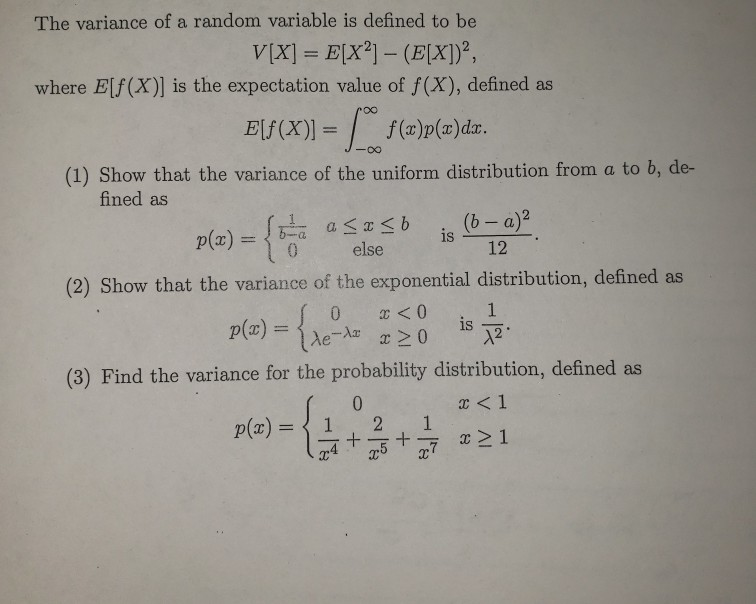 Solved The variance of a random variable is defined to be | Chegg.com