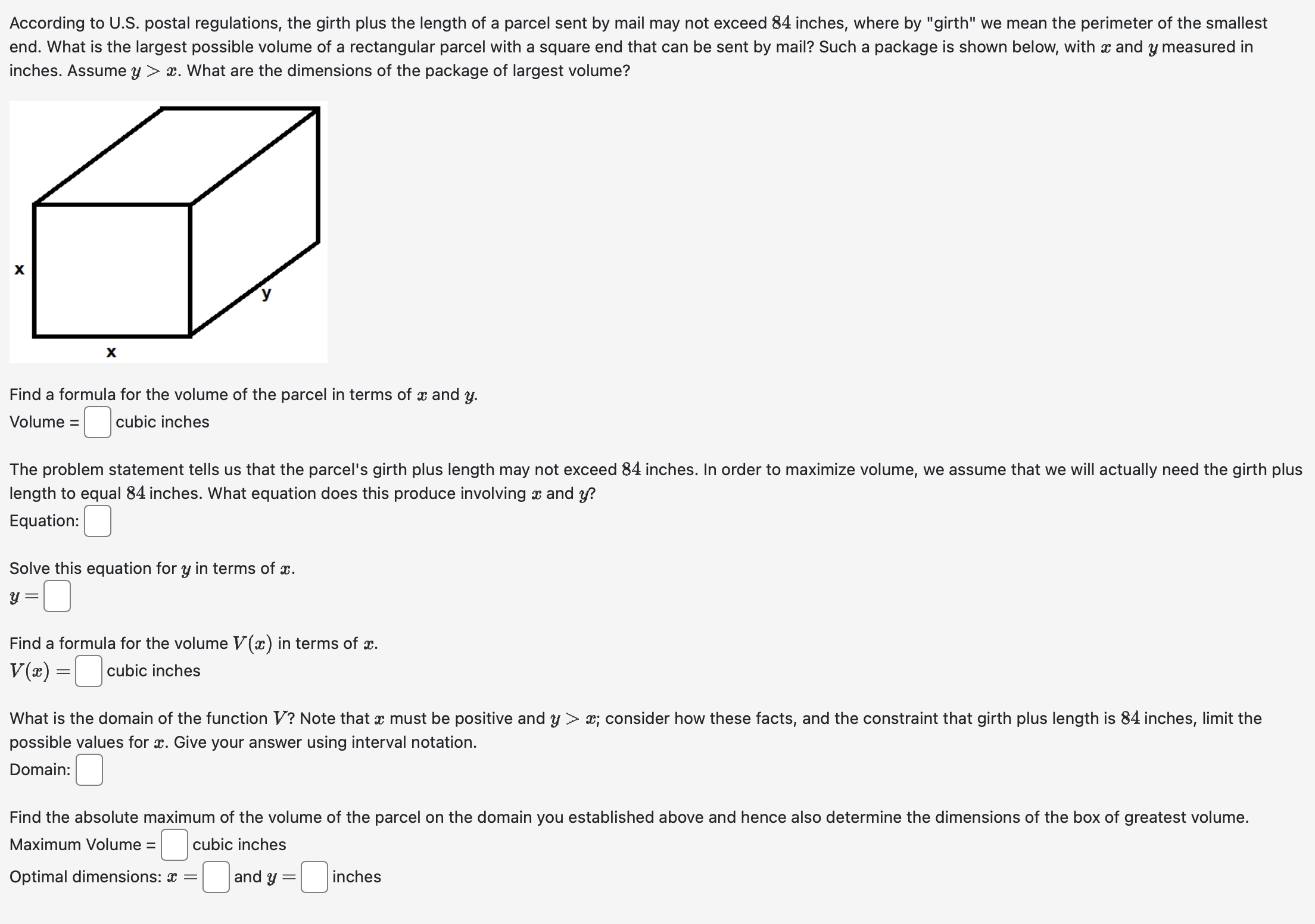 Solved According to U.S. ﻿postal regulations, the girth plus | Chegg.com