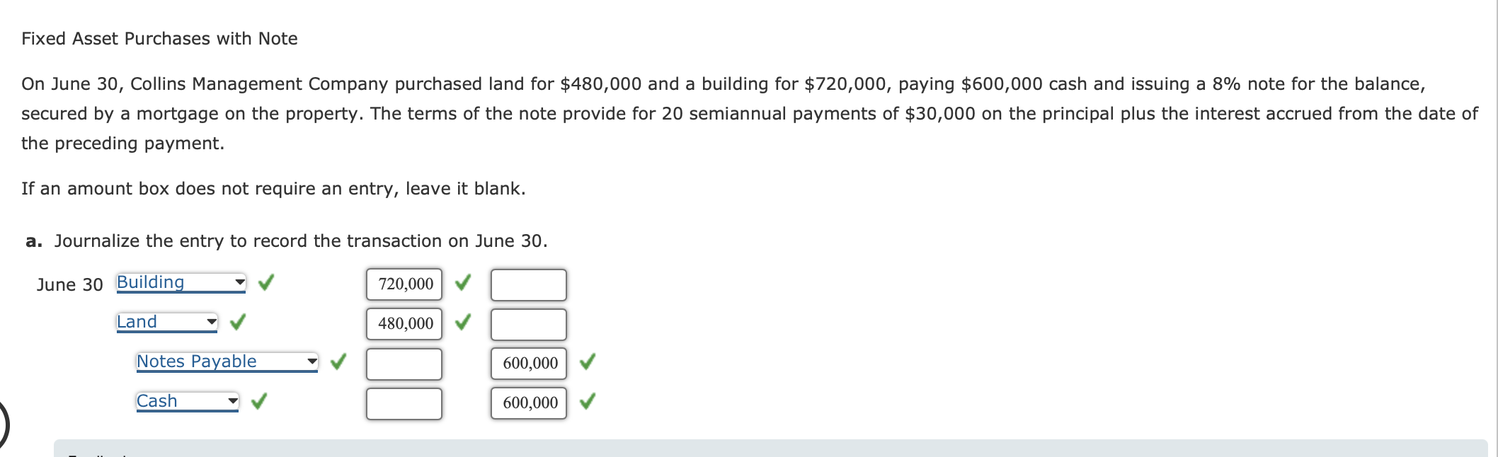 Solved On June 30, Collins Management Company purchased land