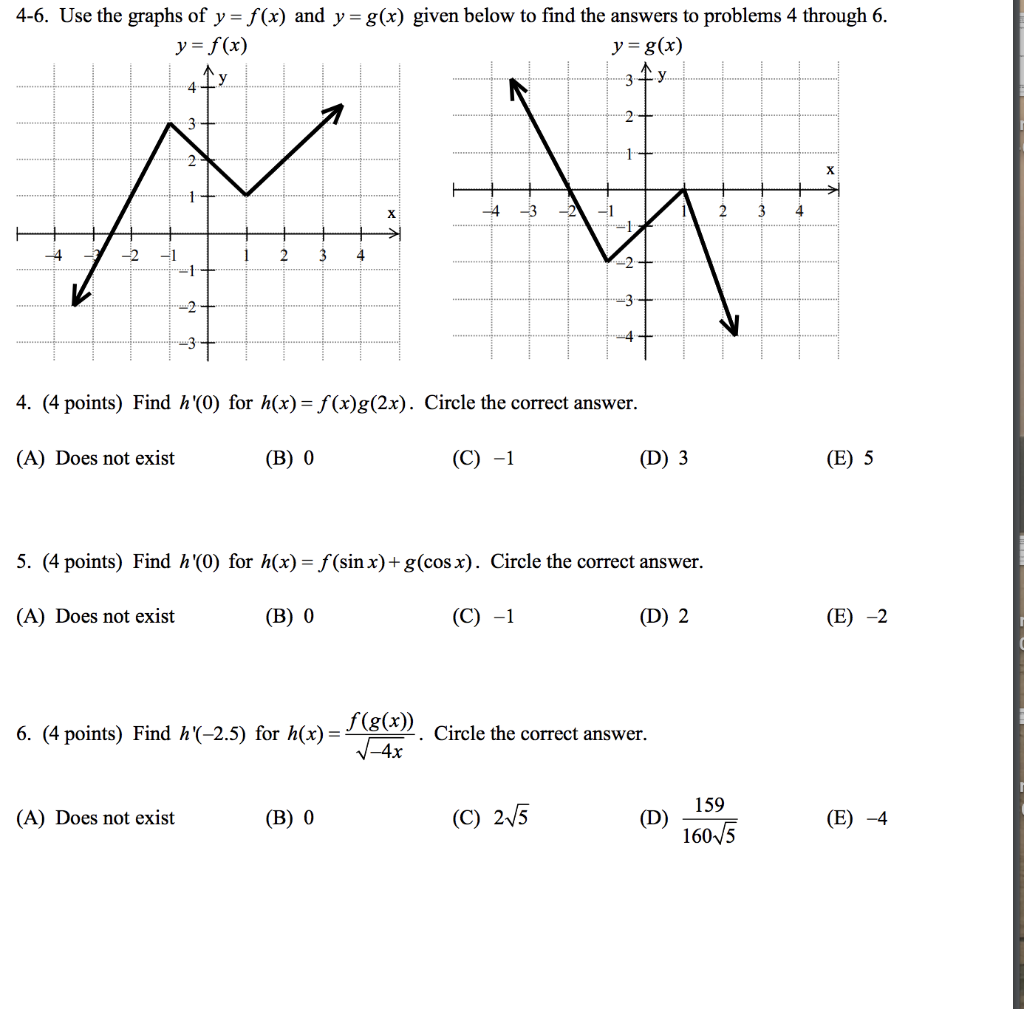 Solved 4-6. Use the graphs of y = f(x) and y= g(x) given | Chegg.com