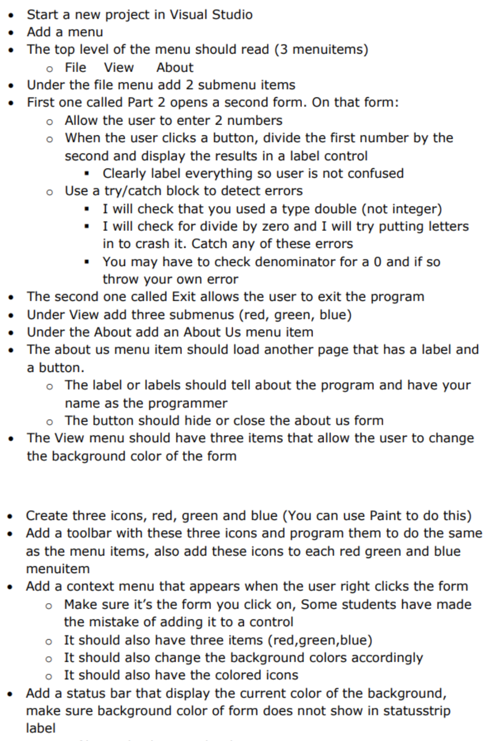 Start a new project in Visual Studio • Add a menu • | Chegg.com