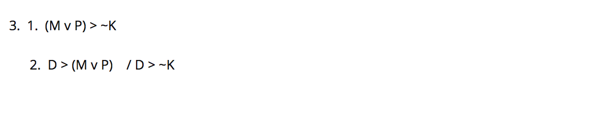 Solved 3. 1. (M v P) > -K 2. D > (MVP) /D>~K | Chegg.com