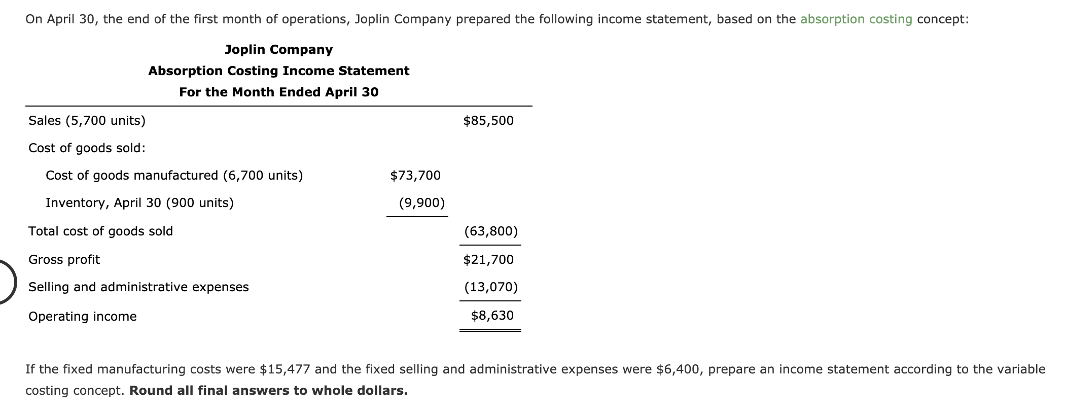 Solved On April 30, the end of the first month of