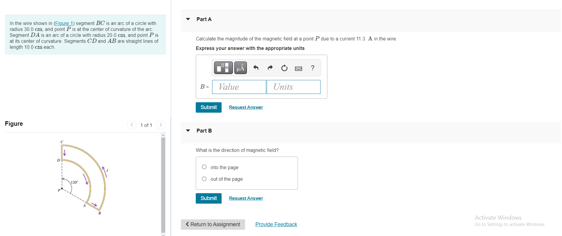 Solved Part A In the wire shown in (Figure 1) segment BC is | Chegg.com