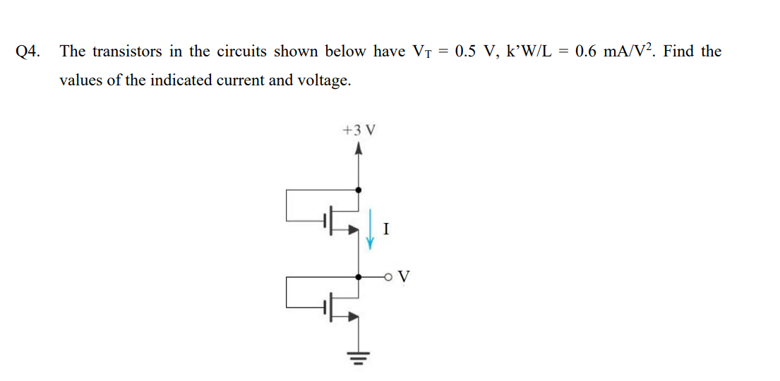 Solved 21. The transistors shown below have ∣VT∣=0.5 V,k′ | Chegg.com