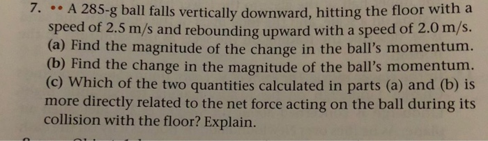 Solved 7. A 285-g ball falls vertically downward, hitting | Chegg.com