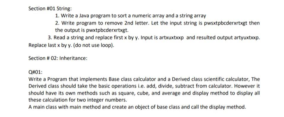 Solved Section #01 String: 1. Write a Java program to sort a | Chegg.com