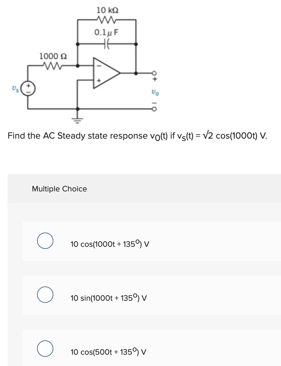 Solved 10 ΚΩ 0.1uF 100022 w Q+ 3 Us Find the AC Steady state | Chegg.com
