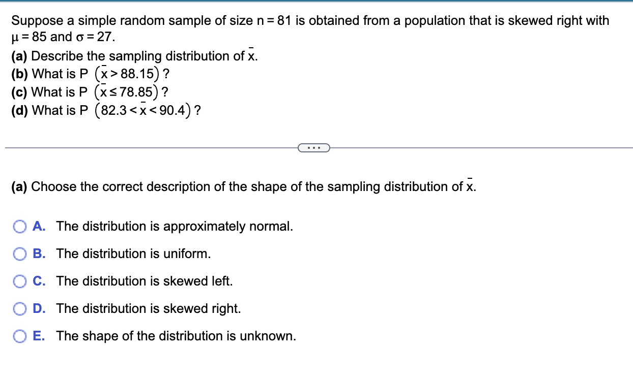 Solved Suppose a simple random sample of size n=81 is | Chegg.com