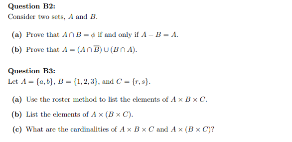 Solved Question B2: Consider Two Sets, A And B. (a) Prove | Chegg.com