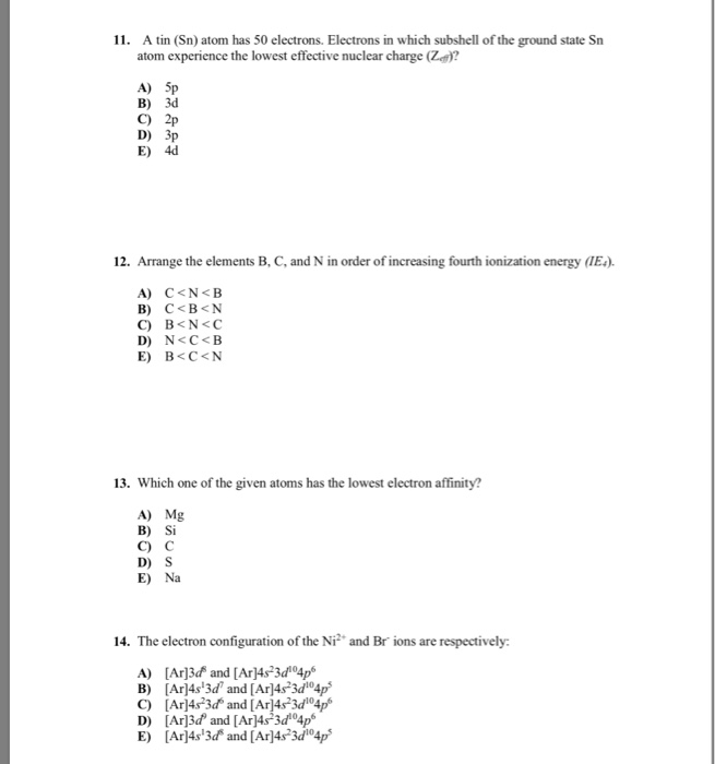 Solved 1. A tin (Sn) atom has 50 electrons. Electrons in