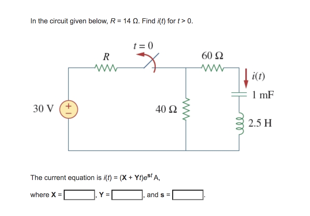 Solved In the circuit given below, R = 14 12. Find i(t) for | Chegg.com