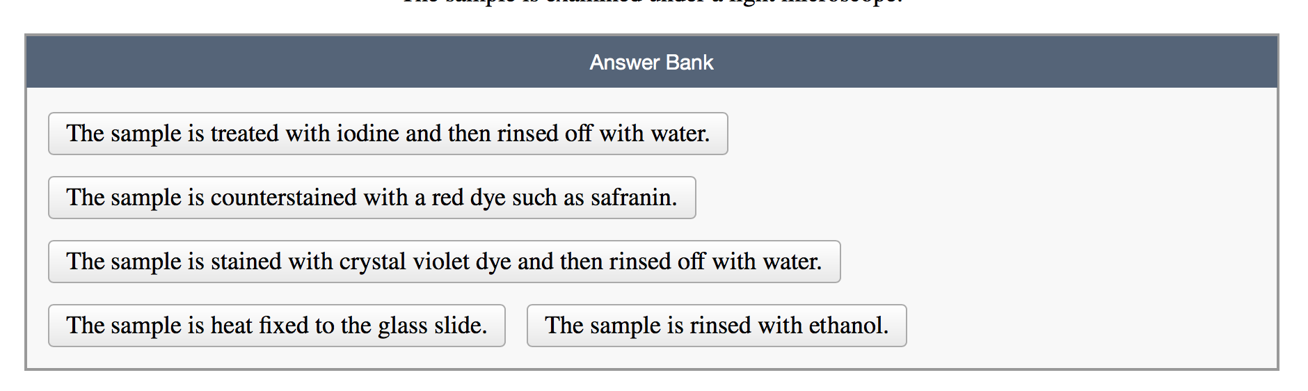 Solved Order the steps required to perform a Gram stain from | Chegg.com