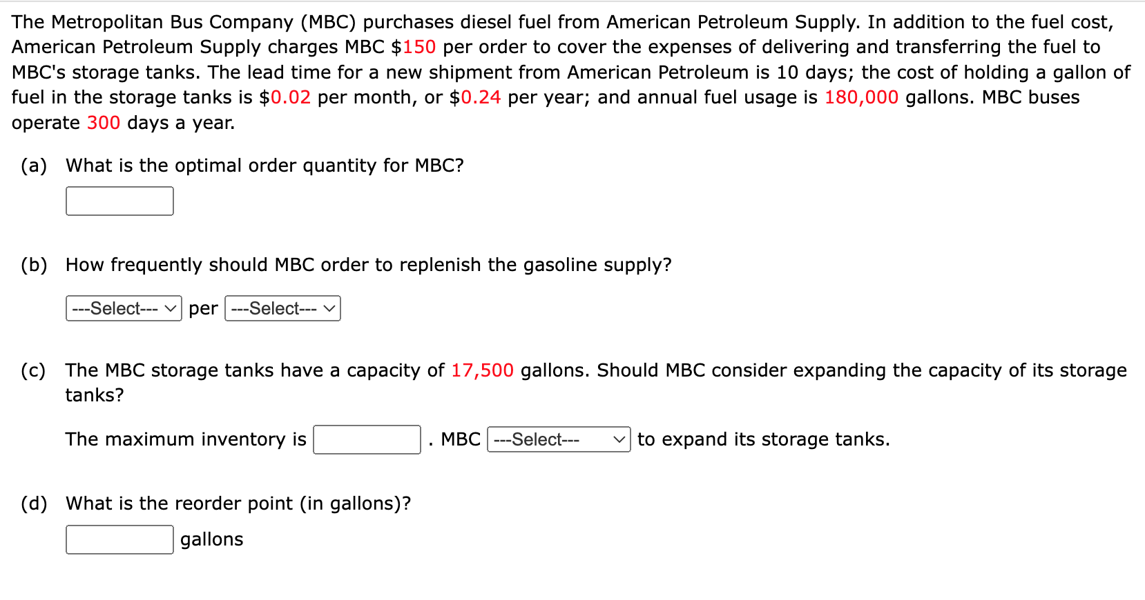 Solved The Metropolitan Bus Company (MBC) purchases diesel