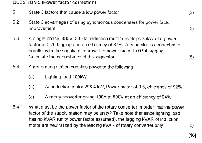 Solved QUESTION 5 (Power Factor Correction) 51 State 3 | Chegg.com