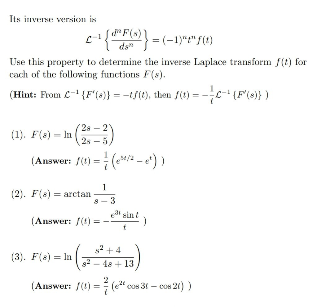 Solved 1. Determine the inverse Laplace transform L-1 F for | Chegg.com