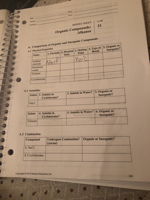 Solved REPORT SHEET LAB Organic Compounds 21 Alkanes A Chegg