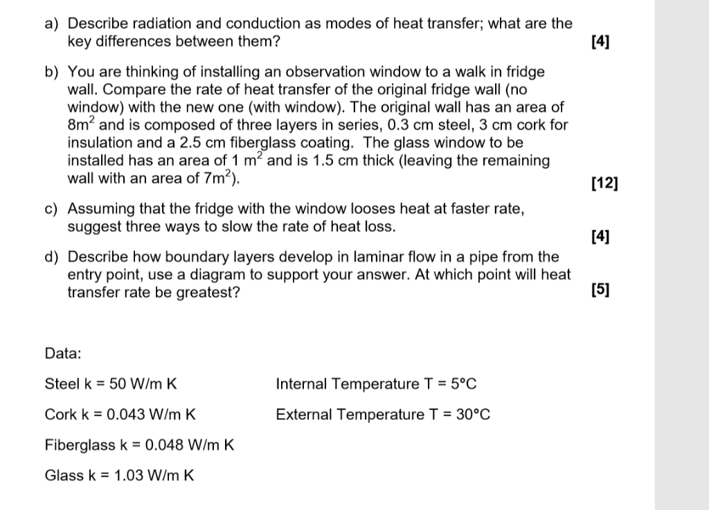 Solved a) Describe radiation and conduction as modes of heat | Chegg.com