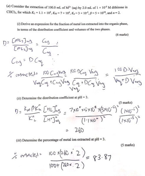 Solved (a) Consider the extraction of 100.0 mL of M** (aq) | Chegg.com