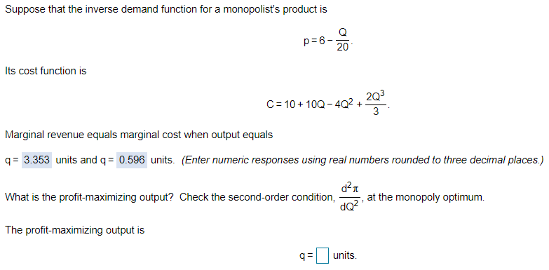 Solved Suppose That The Inverse Demand Function For A | Chegg.com