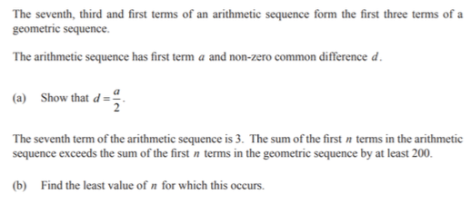 Solved The seventh, third and first terms of an arithmetic | Chegg.com
