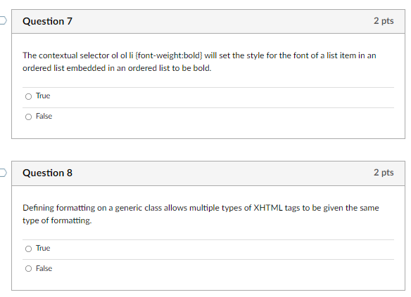 Solved Question 7 2 pts The contextual selector ol ol li | Chegg.com