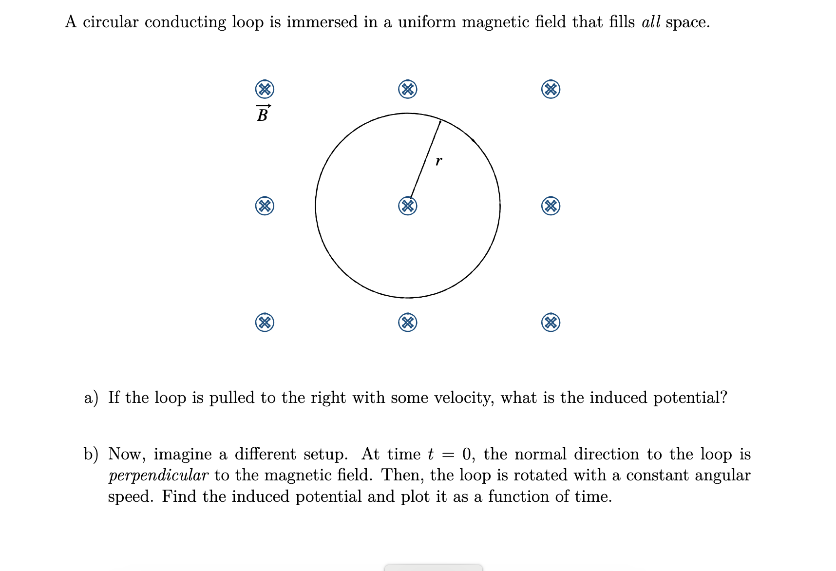 Solved A circular conducting loop is immersed in a uniform | Chegg.com