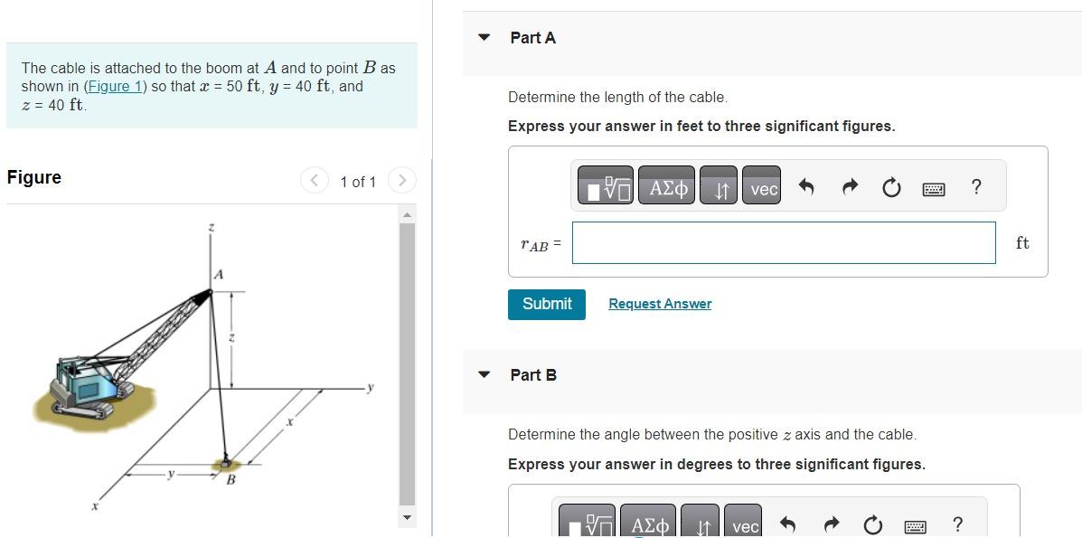 Solved The Cable Is Attached To The Boom At A And To Point B | Chegg.com