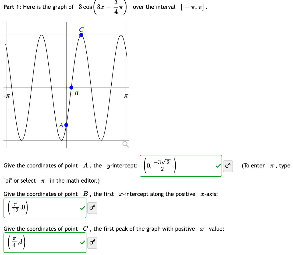 Solved Part 1: Here is the graph of 3 cos ( 33 - - 4 over | Chegg.com