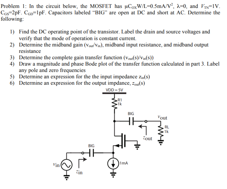 Solved Problem 1: In the circuit below, the MOSFET has | Chegg.com