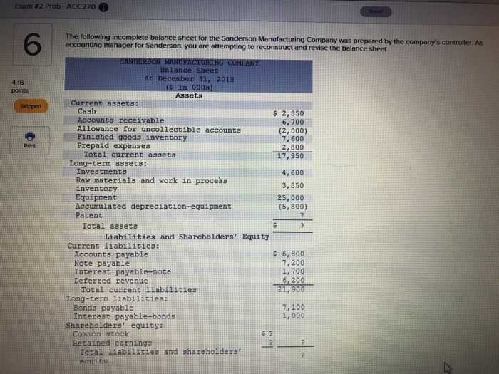 Solved Exam 2 ProbACC220 0 6 The following