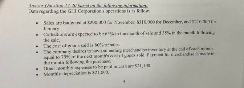Solved Answer Question 17-20 based on the following | Chegg.com